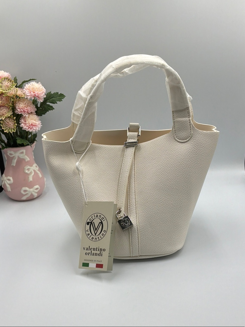 Valentino Orlandi Off-White Pebbled Leather Tote